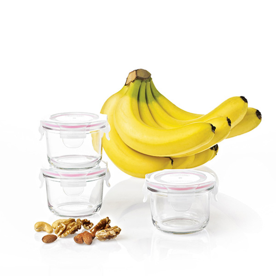 Set van 3 voedselbewaarbakjes, gemaakt van glas, 165 ml - Glasslock