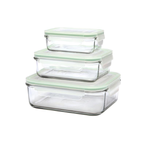 Set of 3 rectangular food storage containers, made from glass, 400 ml, 1 L and 2 L - Glasslock