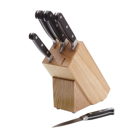 Set van 6 messen, met houder gemaakt van eikenhout - Kitchen Craft
