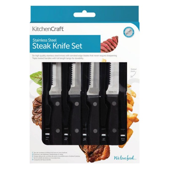 Set van 6 messen voor steak, RVS - Kitchen Craft