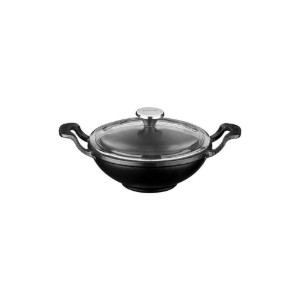 Ronde wok met glazen deksel, 16 cm, gietijzer, zwart - Lava brand