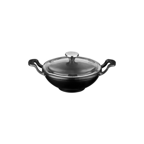 Wok rotondo con coperchio in vetro, 16 cm, ghisa, nero - marca Lava