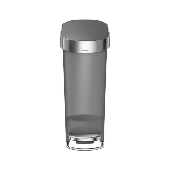 Pedal trash can, 40 L, plastic, Slim, Gray - simplehuman