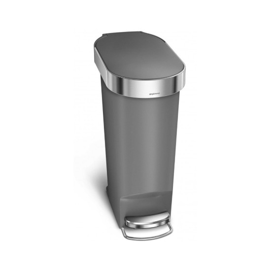 Pedal trash can, 40 L, plastic, Slim, Gray - simplehuman