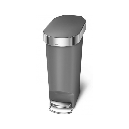 Pedal trash can, 40 L, plastic, Slim, Gray - simplehuman