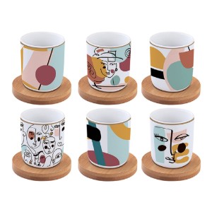 Set of 6 porcelain cups with saucers, 70 ml, "Modernism" - Easy Life
