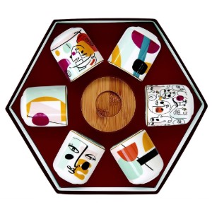 Set of 6 porcelain cups with saucers, 70 ml, "Modernism" - Easy Life