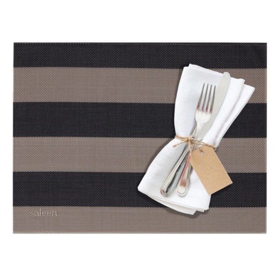 Tovaglietta "Stripes", 42 x 32 cm, vinile, beige/nero - Saleen
