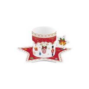Set of coffee cup and saucer, 175 ml, porcelain, "CHRISTMAS ORNAMENTS" - Easy Life