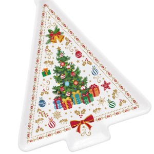 Kerstboomvormige schotel, 21 × 16 cm, "CHRISTMAS ORNAMENTS", porselein - Easy Life