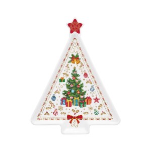 Kerstboomvormige schotel, 21 × 16 cm, "CHRISTMAS ORNAMENTS", porselein - Easy Life