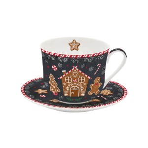 Teacup with saucer, porcelain, 400 ml, "GINGERBREAD" - Easy Life brand