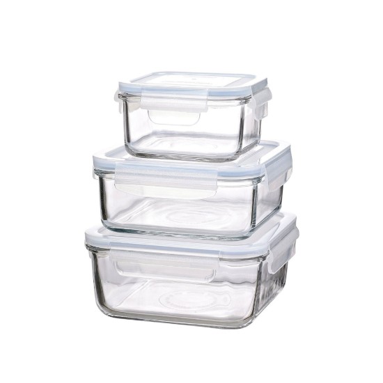 Set 3 caserole din sticla, patrat - Glasslock