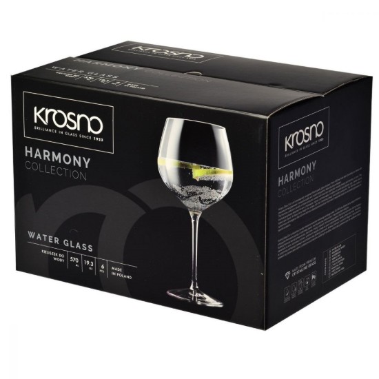 Set van 6 waterdrinkglazen, kristallijn glas, 570 ml, "Harmony" - Krosno