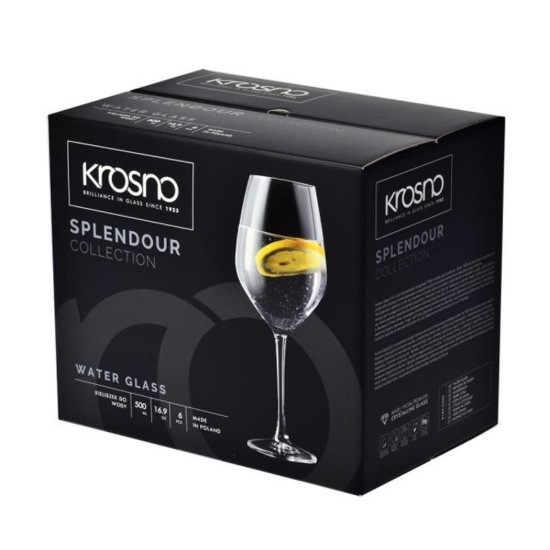 Set bicchieri acqua 6 pezzi, vetro cristallino, 500 ml, 'Splendour' - Krosno