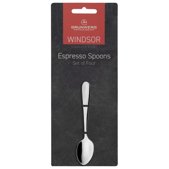 Set of 4 "Windsor" teaspoons for espresso, stainless steel - Grunwerg