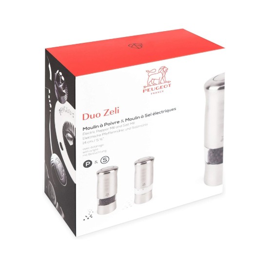 "Zeli" set di 2 macina sale e pepe elettrici, 14 cm, Brushed Chrome - Peugeot
