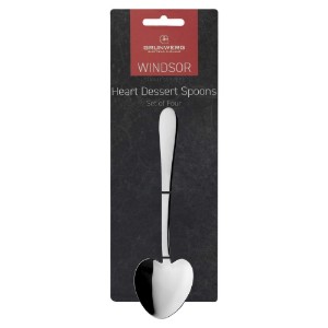 Set of 4 "Windsor" heart-shaped dessert spoons, stainless steel - Grunwerg