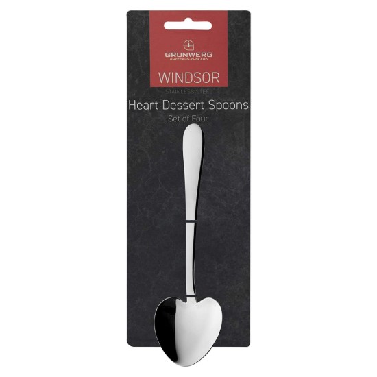 Sæt af 4 "Windsor" hjerteformede dessertskeer, rustfrit stål - Grunwerg