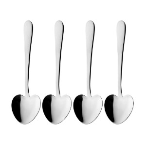 Set of 4 "Windsor" heart-shaped dessert spoons, stainless steel - Grunwerg