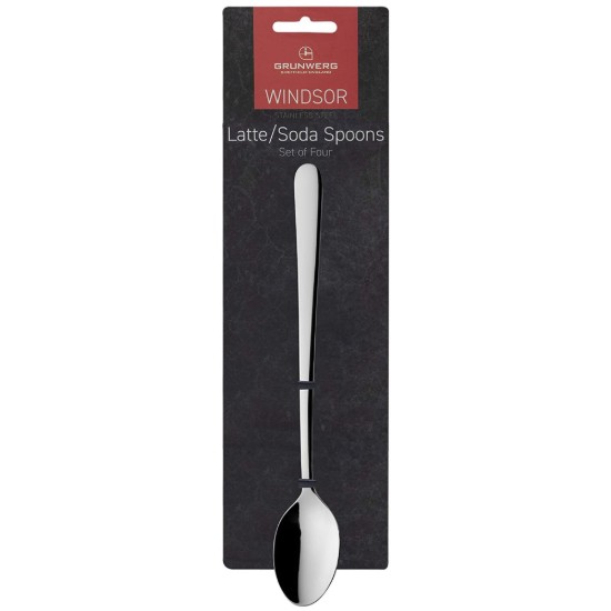 Set of 4 "Windsor" latte teaspoons, stainless steel - Grunwerg
