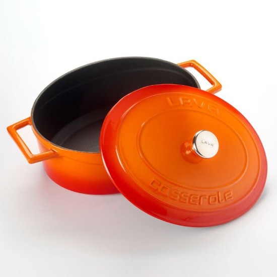Oval saucepan, cast iron, 29 cm, "Folk" range, orange color - LAVA brand