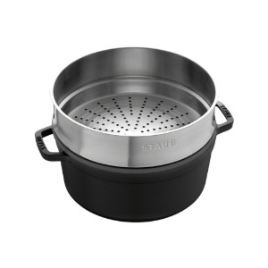Gietijzeren Cocotte kookpot, met stoomkookaccessoire, 26cm/5.2L, Black - Staub