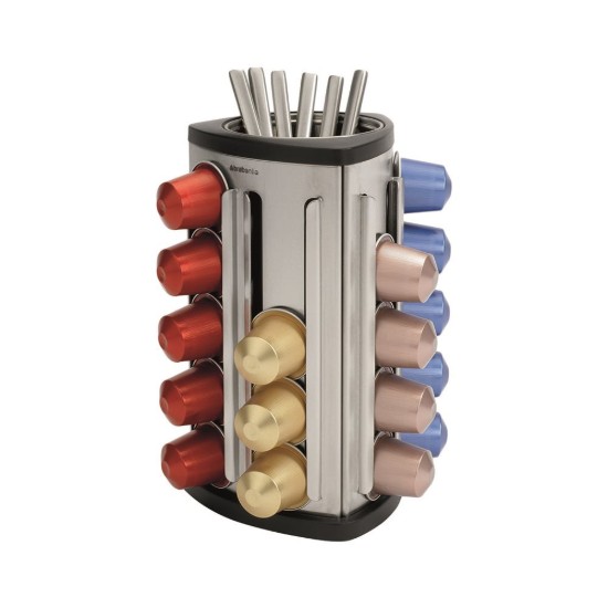 Kaffekapseldispenser, med avtakbar beholder, rustfritt stål, 12 x 12 x 19,5 cm - Brabantia
