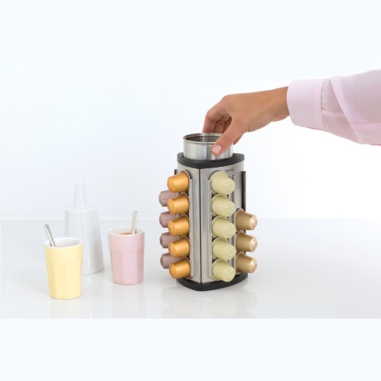 Kaffekapseldispenser, med avtakbar beholder, rustfritt stål, 12 x 12 x 19,5 cm - Brabantia