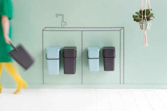 "Sort & Go" inbouw prullenbak, kunststof, 2 x 16 L, "Mint/Grijs" - Brabantia
