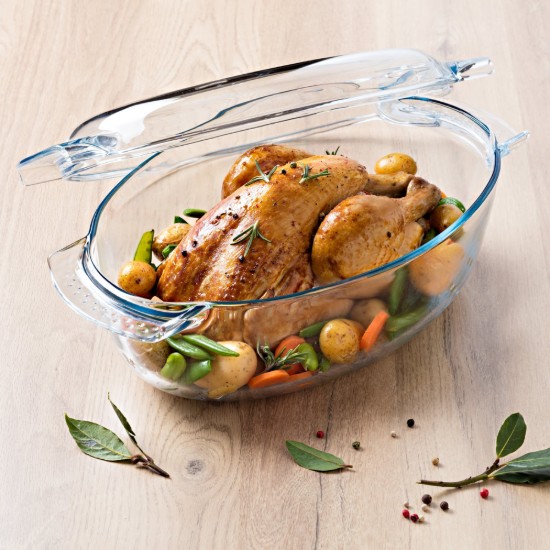 Oval dish with lid, made of heat-resistant glass, "Essentials", 4.4 l + 1.4 L - Pyrex