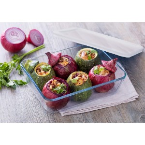 Rechthoekige voedselcontainer, met kunststof deksel, gemaakt van "Cook & Freeze" hittebestendig glas, 2,6 L - Pyrex