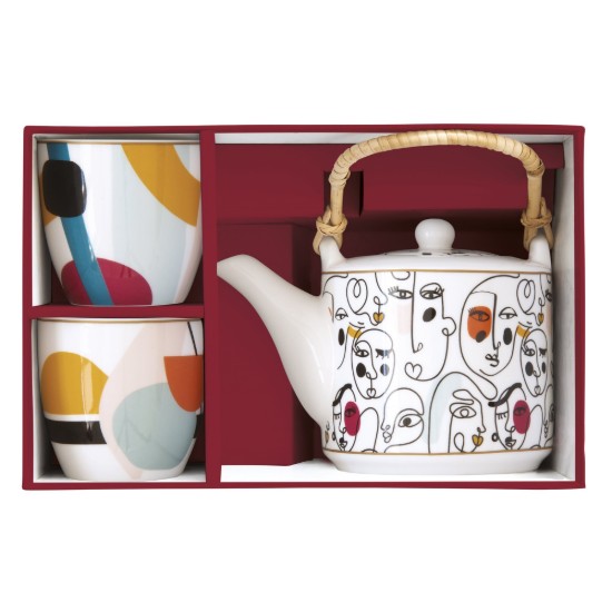  600 ml porcelain teapot with infuser and 2 cups, "Modernism" - Easy Life