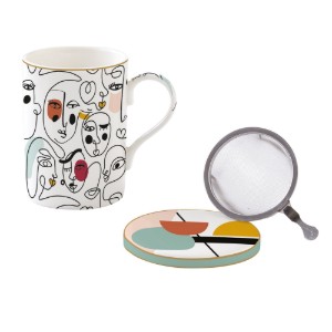 "Modernism" mug provided with with lid and metal infuser, porcelain, 350 ml  - Easy Life