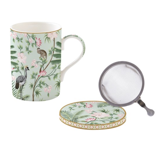 Porcelain mug with lid and metal infuser, 350 ml, "Wild Tropical" - Easy Life