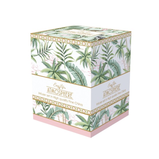 Porcelain mug with lid and metal infuser, 350 ml, "Wild Tropical" - Easy Life