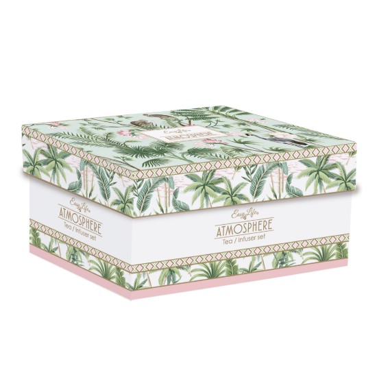 600 ml porcelain teapot with metal infuser and 2 cups, "Wild Tropical" - Easy Life