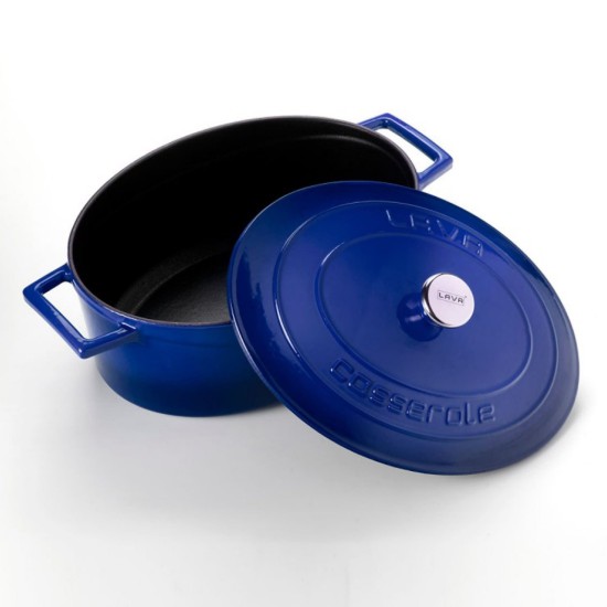 Ovale steelpan, gietijzer, 29cm/4,7L, "Folk", Blauw - LAVA