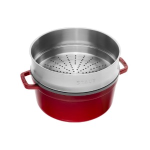 Gietijzeren Cocotte kookpot, met stoomkookaccessoire, 26 cm/5.2L, Cherry - Staub
