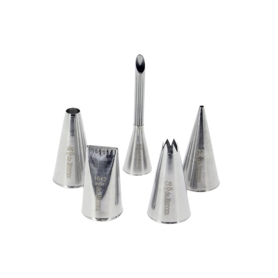 Set di 5 bocchette per pasticceria, in acciaio inox - marca "de Buyer".