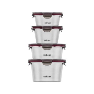 Set of 4 “Flora” food storage containers, round, stainless steel - Cuitisan