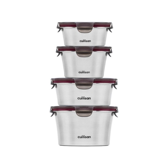 Set of 4 “Flora” food storage containers, round, stainless steel - Cuitisan