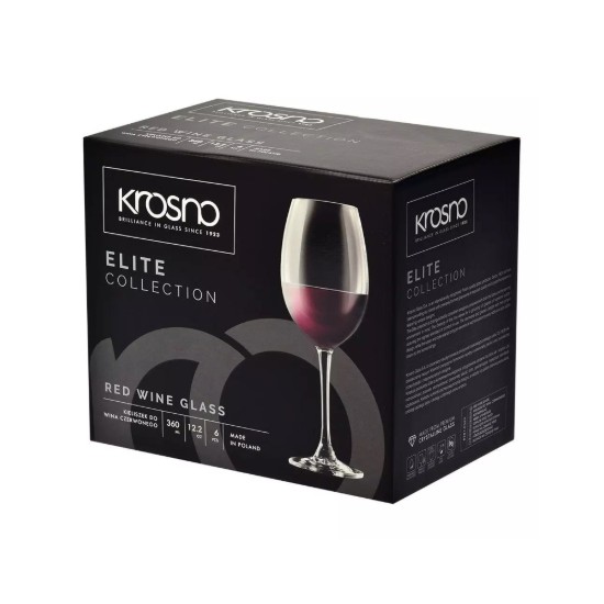 Set di 6 bicchieri da vino rosso, in vetro cristallino, 360 ml, "ELITE" - Krosno