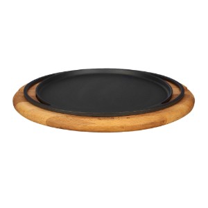 Teglia per pizza / pancake, ghisa, 28 cm, con supporto in legno - LAVA