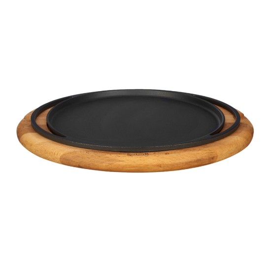 Pizza/pannenkoekenpan, gietijzer, 28 cm, met houten onderstel - LAVA