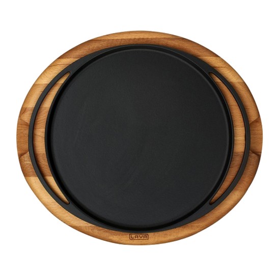 Pizza/pannenkoekenpan, gietijzer, 28 cm, met houten onderstel - LAVA
