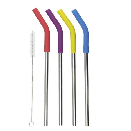 Set di 4 cannucce in acciaio inox, 23 cm e spazzola per la pulizia - prodotto da Kitchen Craft