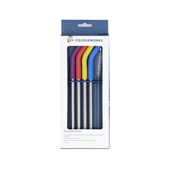 Set di 4 cannucce in acciaio inox, 23 cm e spazzola per la pulizia - prodotto da Kitchen Craft