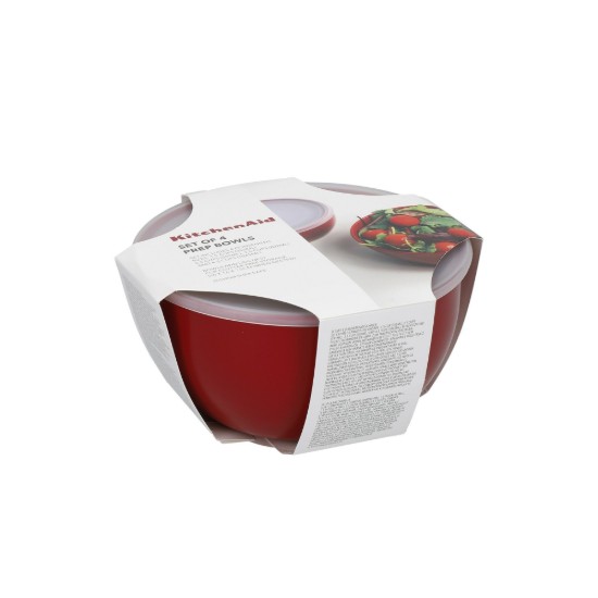 4-delige bereidingskommen, kunststof, met deksel, Empire Red - KitchenAid