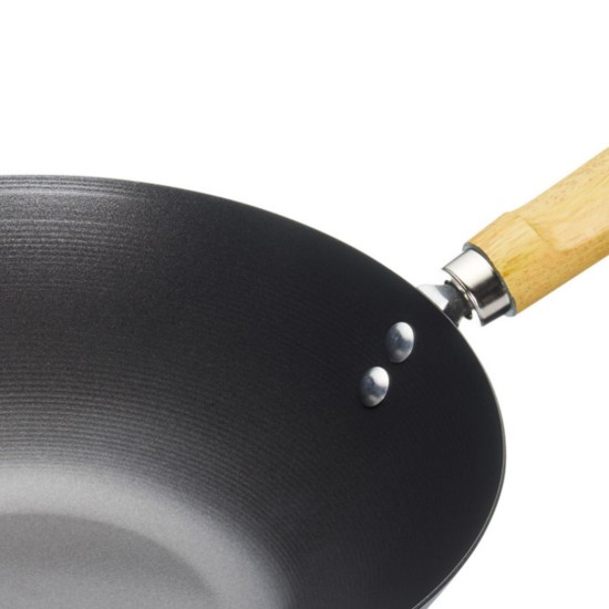 Wokpan met houten handvat, 30 cm, koolstofstaal - van het merk Kitchen Craft
